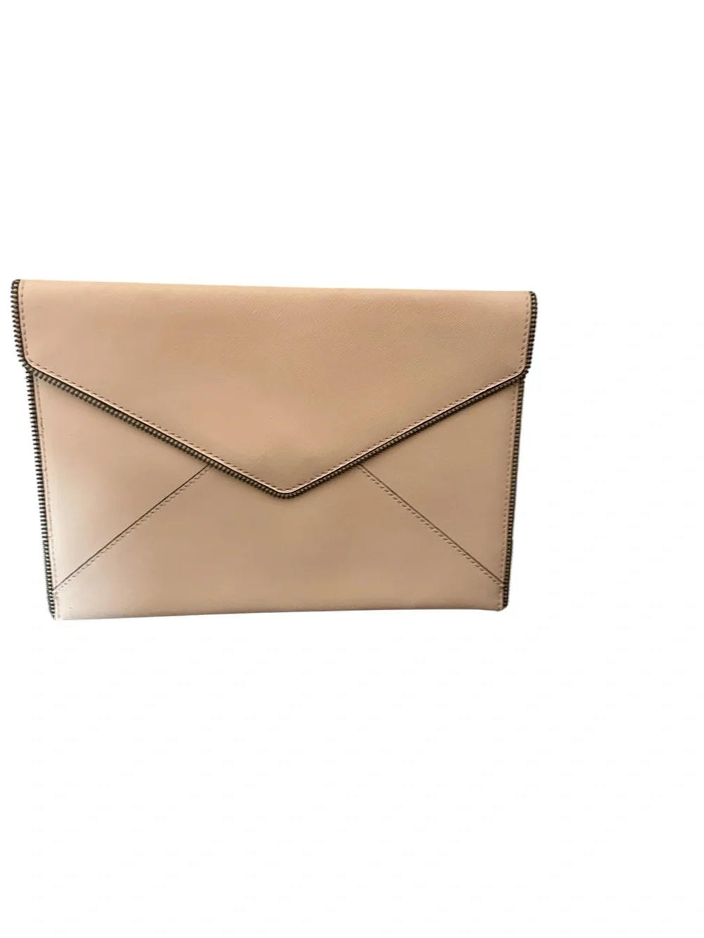 Rebecca Minkoff Leo Envelope Clutch Blush Pink Saffiano Leather Zipper Trim - Picture 5 of 6